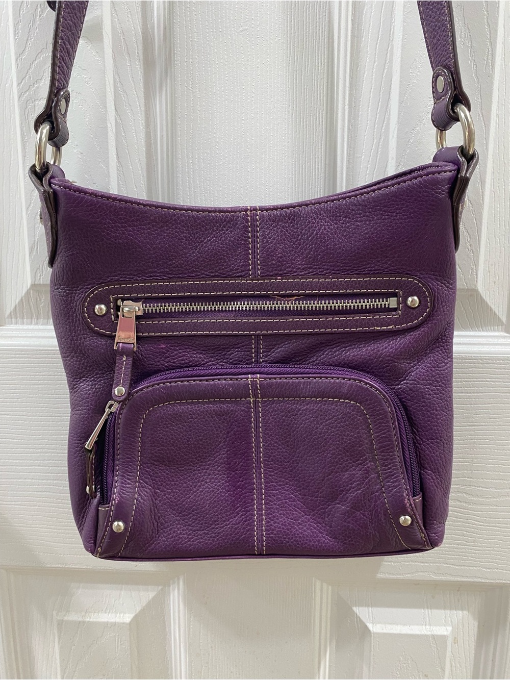 Tignanello Purple Pebbled Leather Crossbody Bag